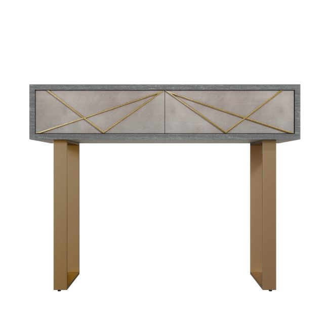 Anastasia 2 Drawer Console Table in Taupe with Gold Painted Wood Trim