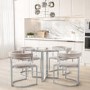 Round Glass Dining Table with 4 Mink Velvet Cantilever Dining Chairs - Alana Boutique