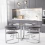 Round Glass Dining Table with 4 Grey Velvet Cantilever Dining Chairs - Alana Boutique