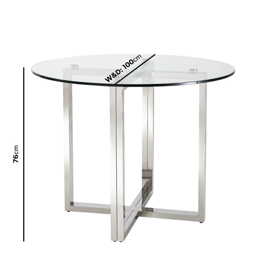 Round Glass Dining Table with 4 Grey Velvet Cantilever Dining Chairs - Alana Boutique