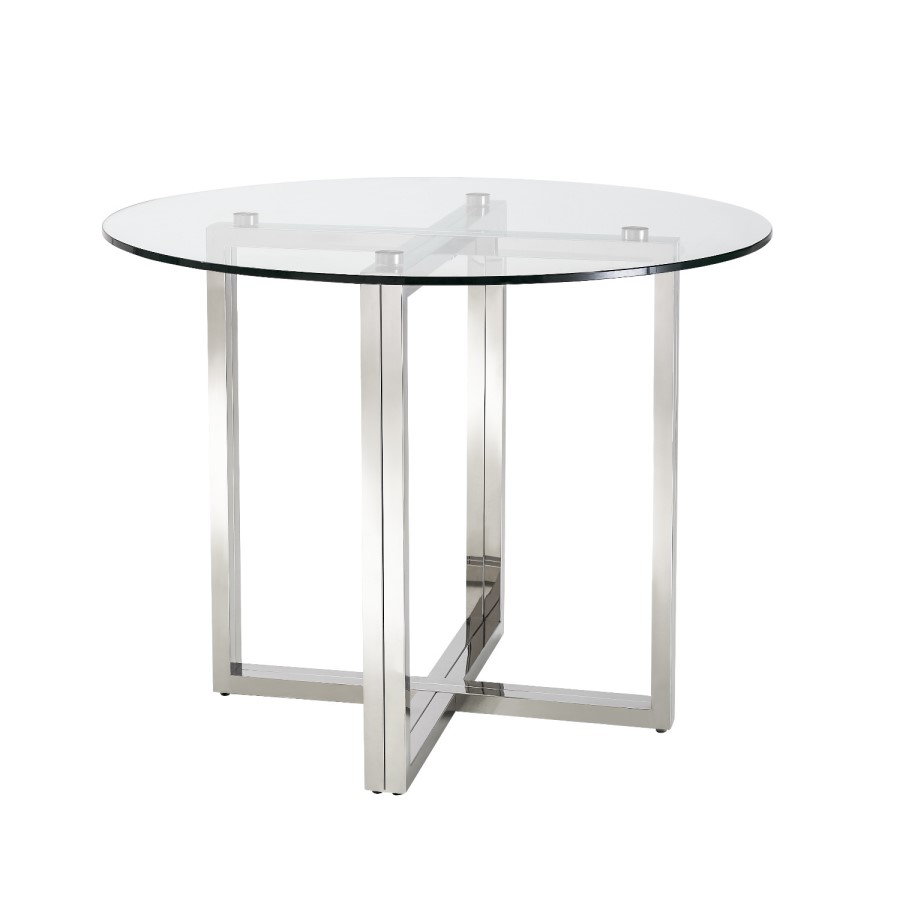 Round Glass Dining Table with 4 Grey Velvet Cantilever Dining Chairs - Alana Boutique