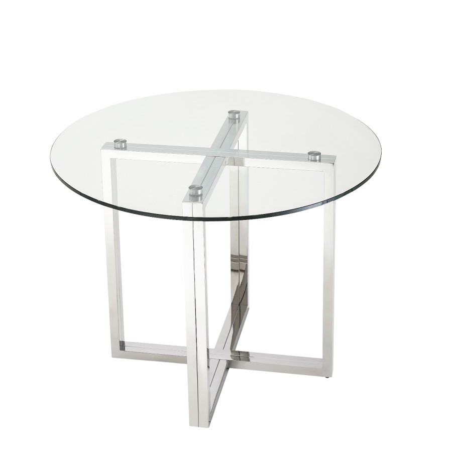 Round Glass Dining Table with 4 Grey Velvet Cantilever Dining Chairs - Alana Boutique