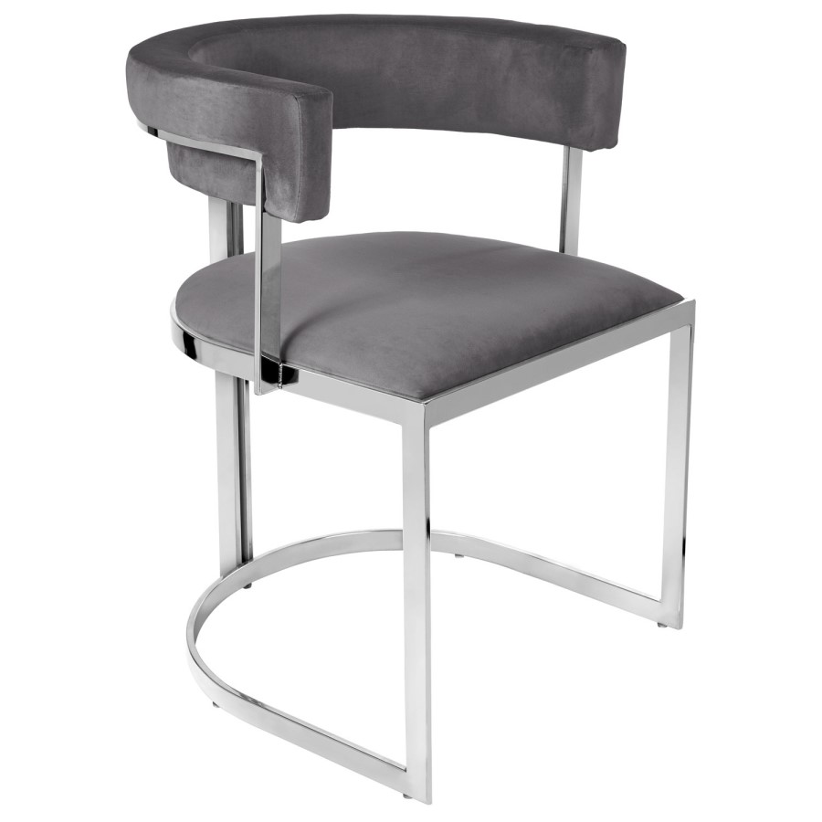 Round Glass Dining Table with 4 Grey Velvet Cantilever Dining Chairs - Alana Boutique
