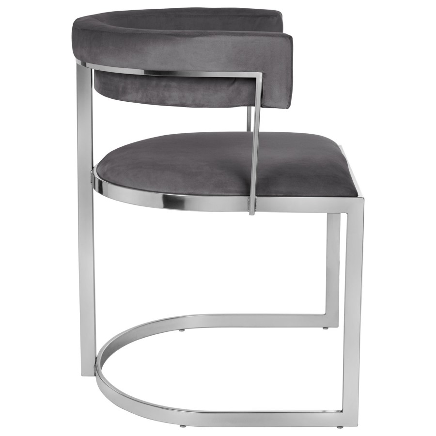 Round Glass Dining Table with 4 Grey Velvet Cantilever Dining Chairs - Alana Boutique