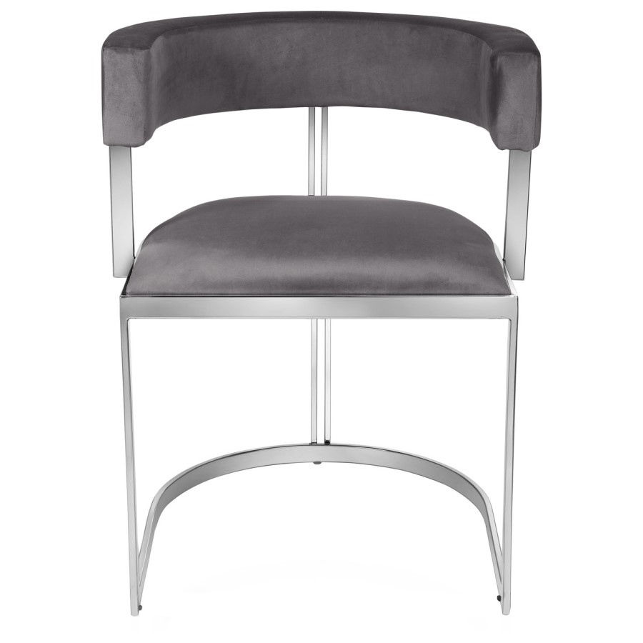 Round Glass Dining Table with 4 Grey Velvet Cantilever Dining Chairs - Alana Boutique