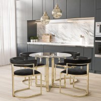 Round Glass Dining Table with 4 Black Velvet Cantilever Dining Chairs -  Alana Boutique
