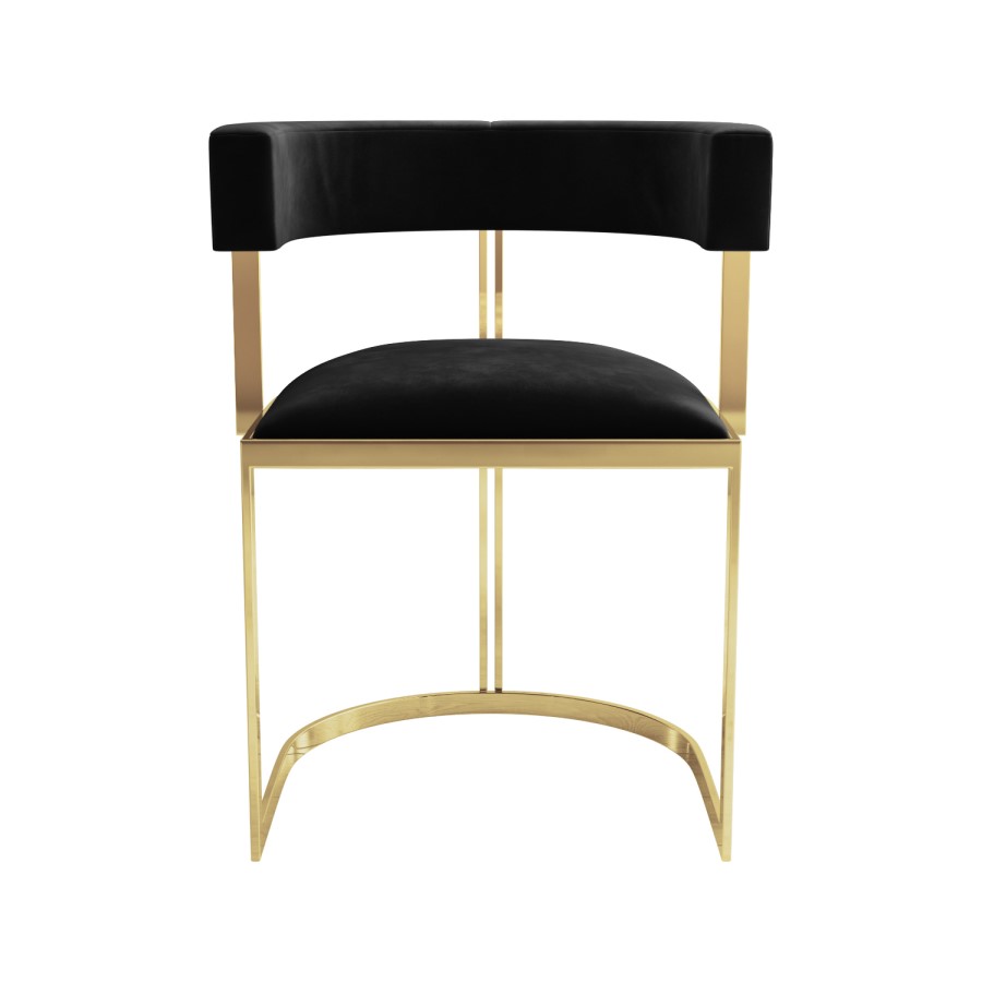 Round Glass Dining Table with 4 Black Velvet Cantilever Dining Chairs -  Alana Boutique