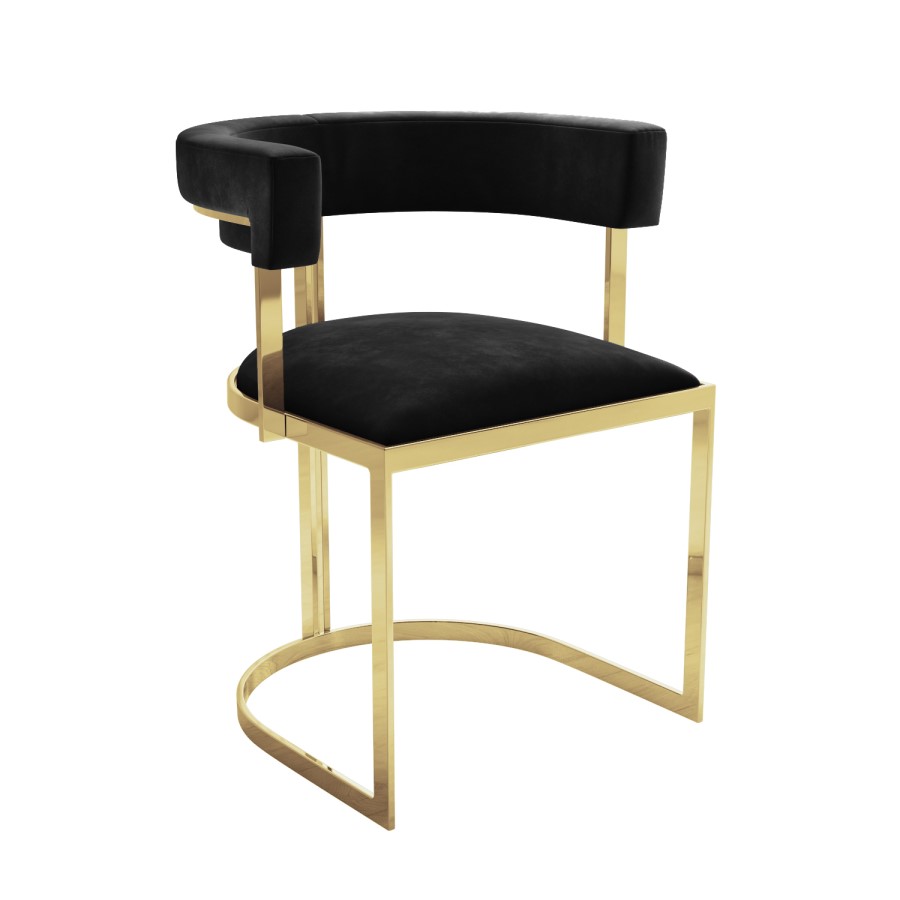 Round Glass Dining Table with 4 Black Velvet Cantilever Dining Chairs -  Alana Boutique