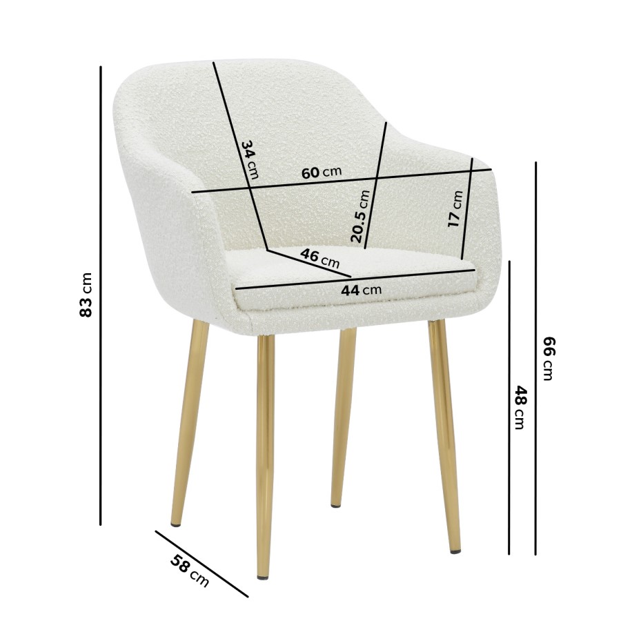 Round Glass Table & 4 Cream Boucle Dining Chairs with Brass legs - Alana Boutique
