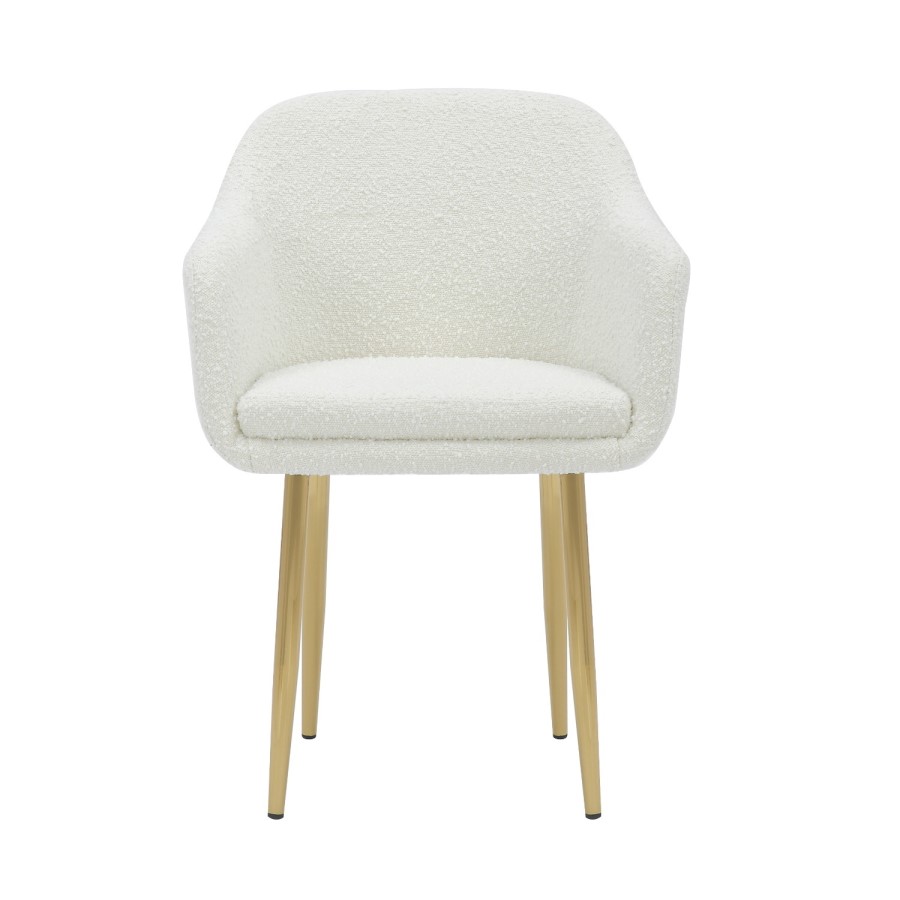 Round Glass Table & 4 Cream Boucle Dining Chairs with Brass legs - Alana Boutique