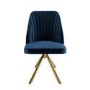 Round Glass Table with Gold Legs & 4 Navy Velvet Swivel Dining Chairs - Alana Boutique