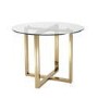 Round Glass Table with Gold Legs & 4 Navy Velvet Swivel Dining Chairs - Alana Boutique