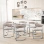 Rectangle Glass Dining Table with 6 Mink Velvet Cantilever Dining Chairs - Alana Boutique