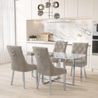 Rectangle Glass Top Dining Table with 4 Mink Velvet Dining Chairs - Alana Boutique