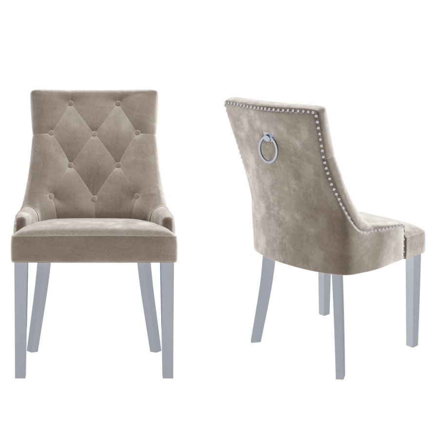 Rectangle Glass Top Dining Table with 4 Mink Velvet Dining Chairs - Alana Boutique
