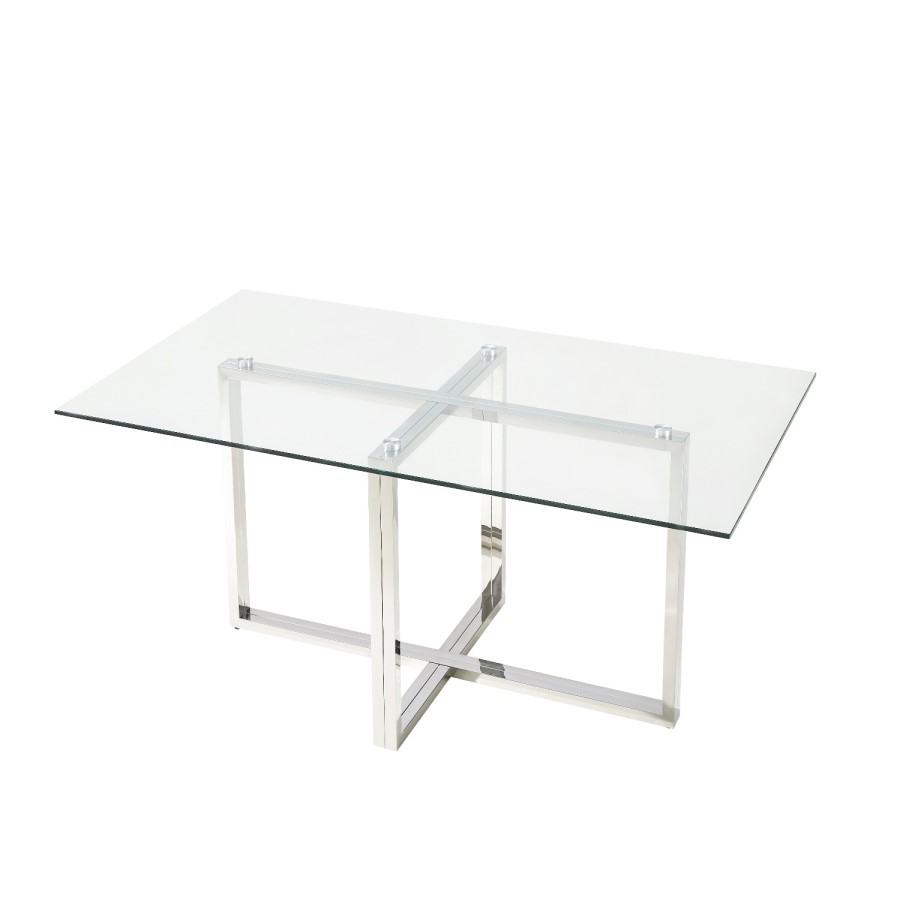 Rectangle Glass Top Dining Table with 4 Mink Velvet Dining Chairs - Alana Boutique
