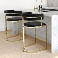 Set of 2 Black Velvet Kitchen Stools with Backs - 66cm - Alana Boutique