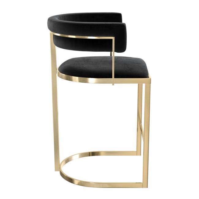 Set of 2 Black Velvet Kitchen Stools with Backs - 66cm - Alana Boutique