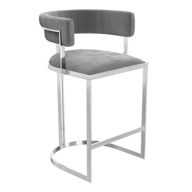 Set of 2 Grey Velvet Kitchen Stools with Backs - 66cm - Alana Boutique