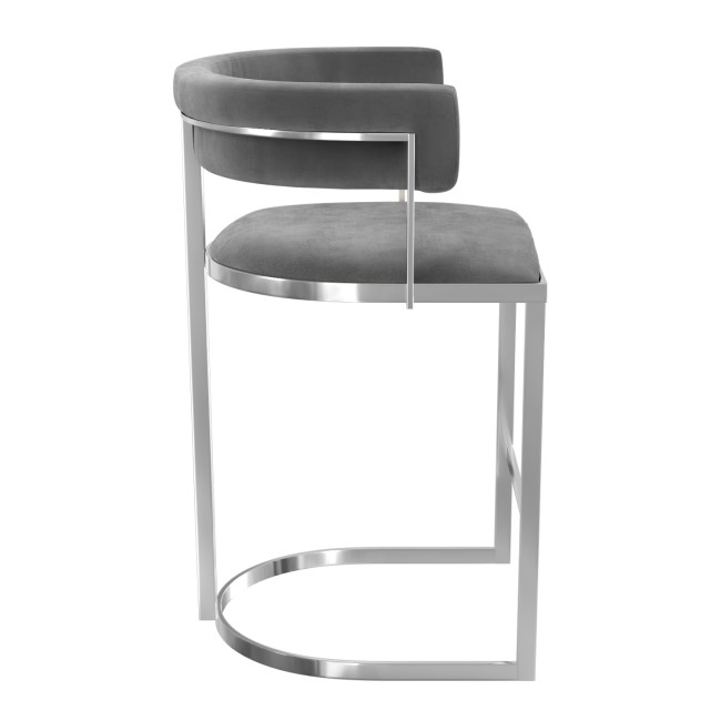 Set of 2 Grey Velvet Kitchen Stools with Backs - 66cm - Alana Boutique