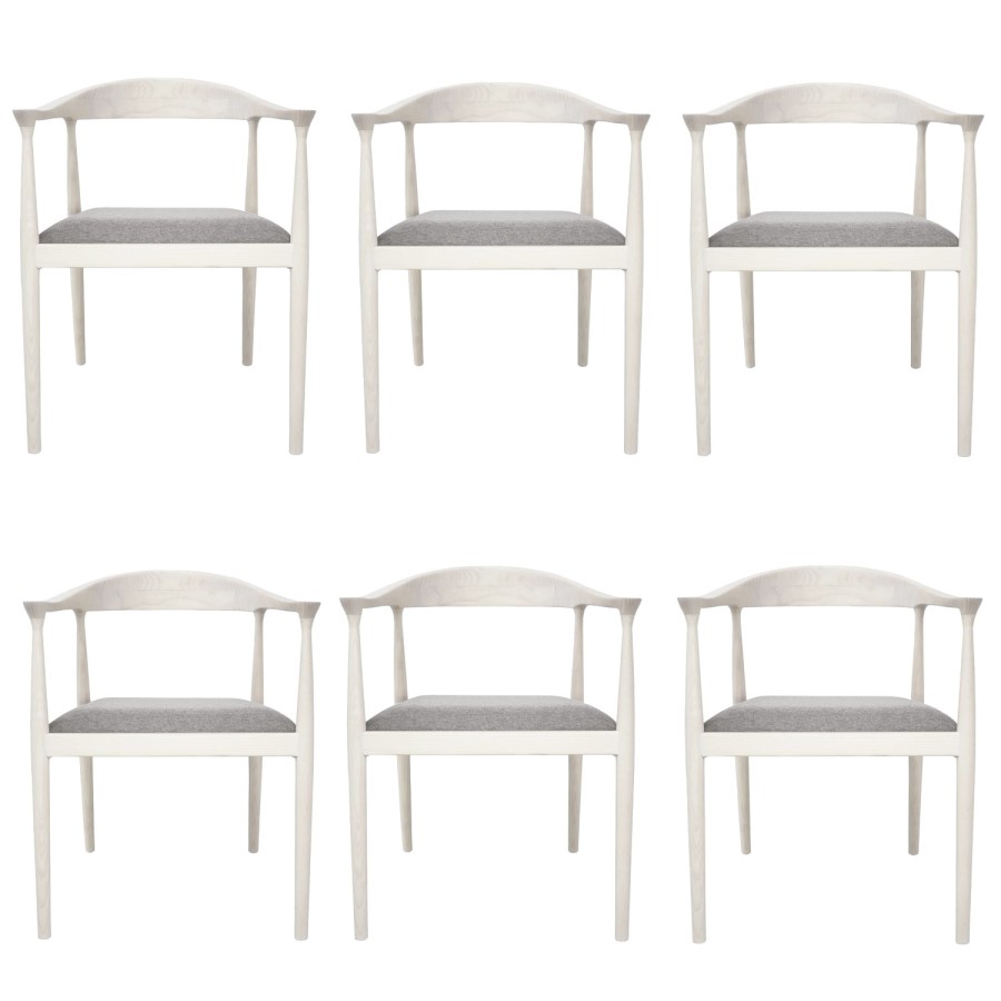 Set of 6 Wooden White Wash Carver Dining Chairs - Anders