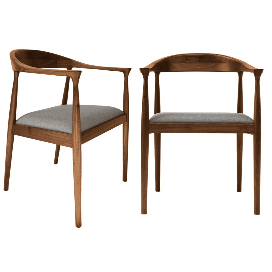 Set of 2 Walnut Carver Dining Chairs with Woven Seat - Anders
