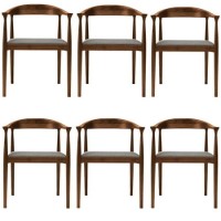 Set of 6 Walnut Carver Dining Chairs with Woven Seat - Anders