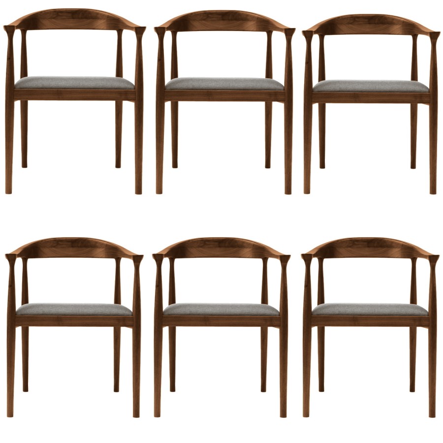 Set of 6 Walnut Carver Dining Chairs with Woven Seat - Anders