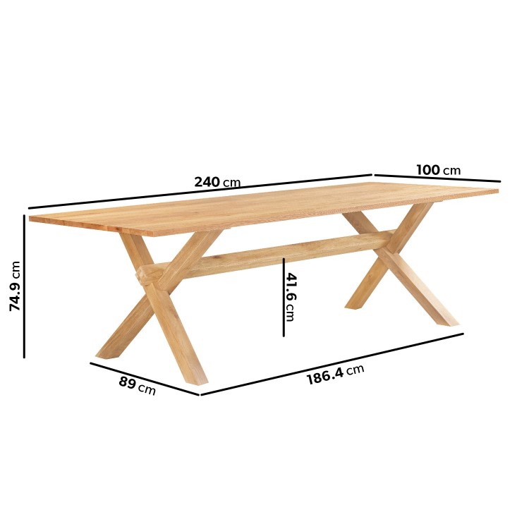 Oak Cross Leg Dining Table with 8 Oak Dining Chairs - Anders