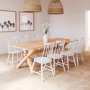 Large Oak Dining Table with 8 White Wooden Spindle Dining Chairs - Anders