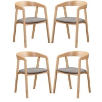 Set of 4 Solid Oak Carver Dining Chairs with Fabric Seat - Anders