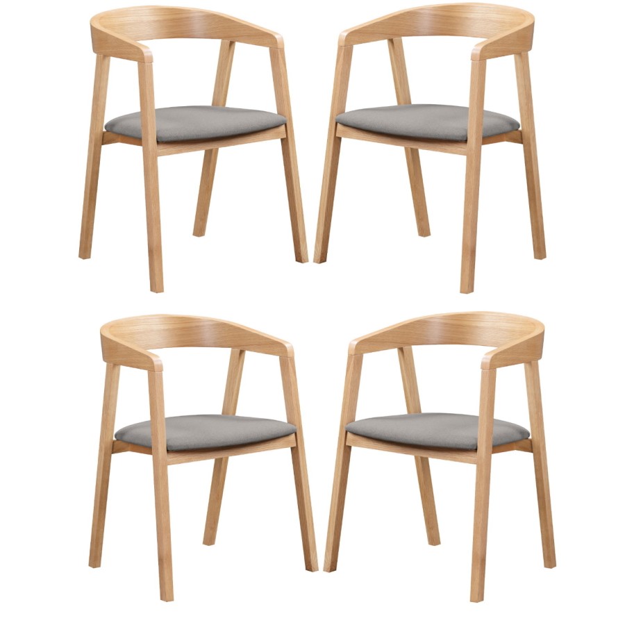 Set of 4 Solid Oak Carver Dining Chairs with Fabric Seat - Anders