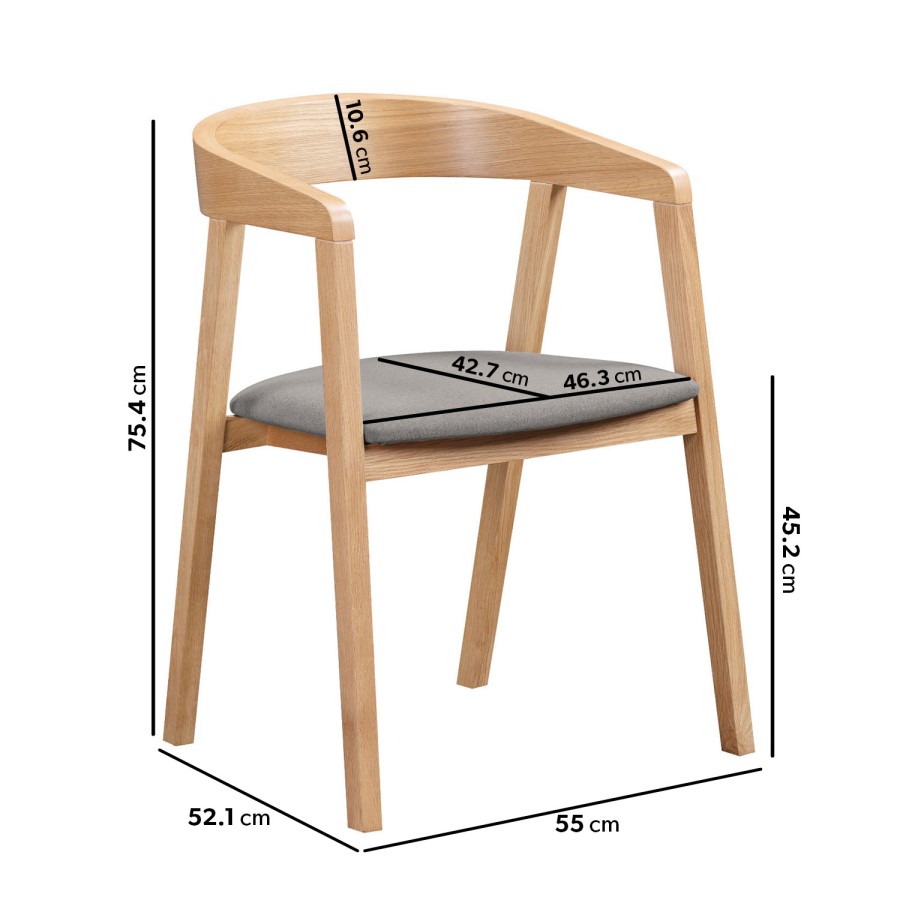 Set of 4 Solid Oak Carver Dining Chairs with Fabric Seat - Anders