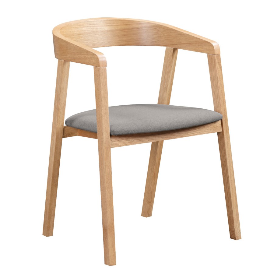 Set of 4 Solid Oak Carver Dining Chairs with Fabric Seat - Anders
