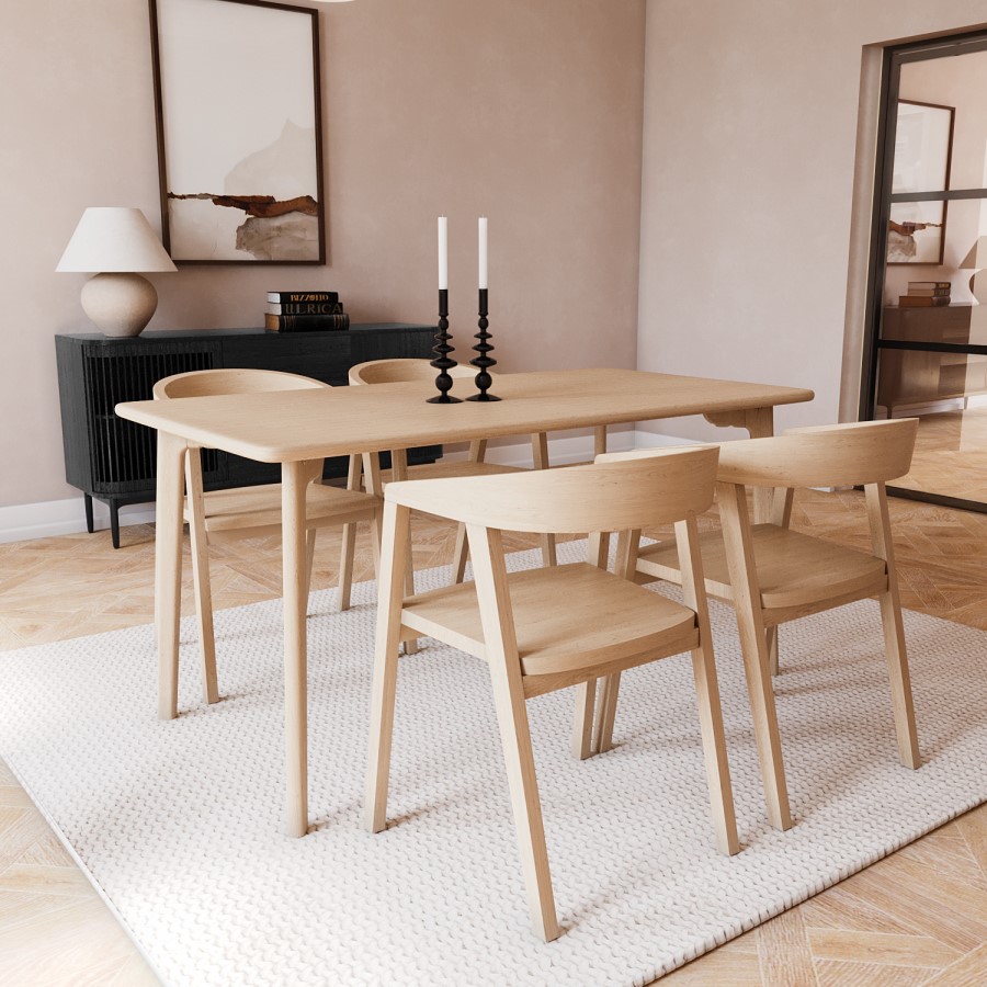 Rectangle Oak Dining Table with 4 Oak Dining Chairs - Anders