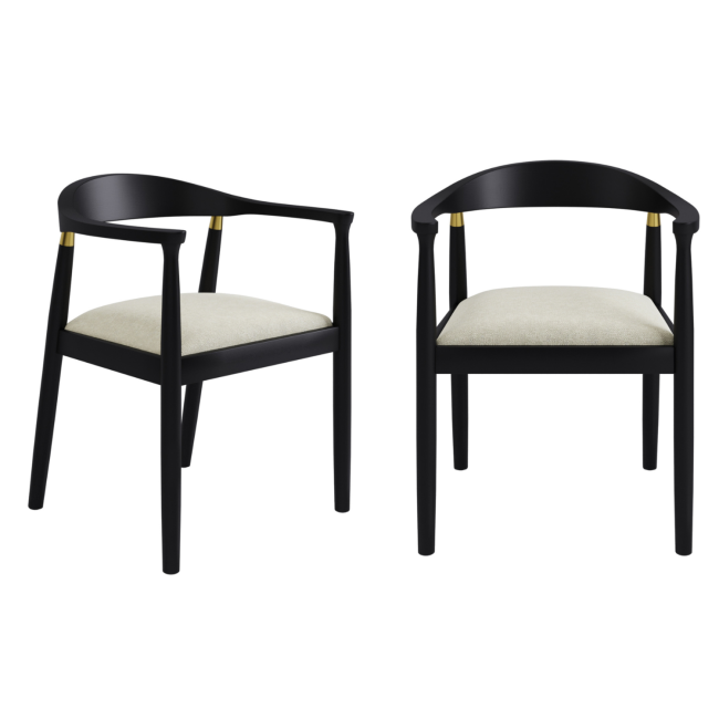 Set of 2 Brass Detail Black Carver Dining Chairs - Anders