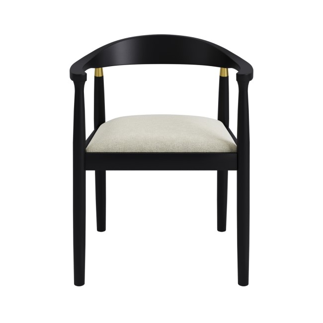 Set of 2 Brass Detail Black Carver Dining Chairs - Anders