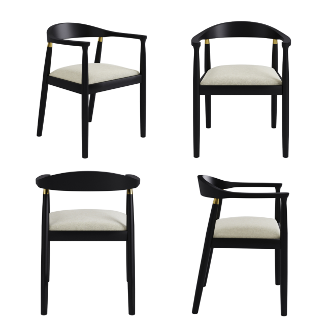 Set of 4 Brass Detail Black Carver Dining Chairs - Anders