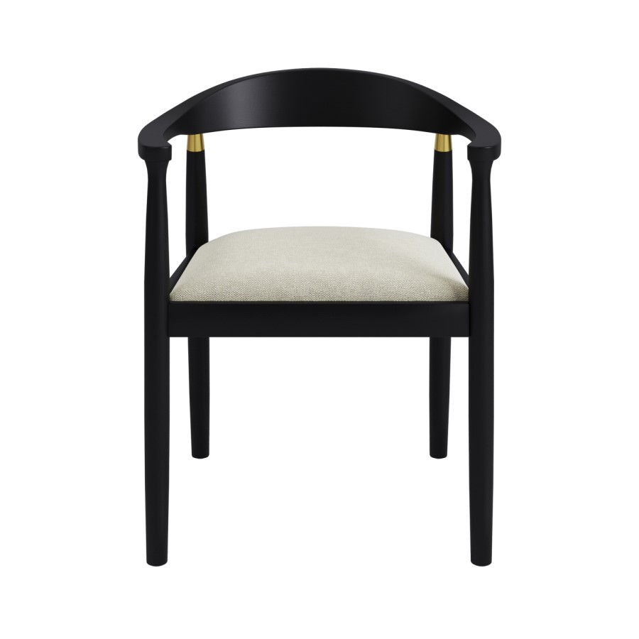 Set of 4 Brass Detail Black Carver Dining Chairs - Anders