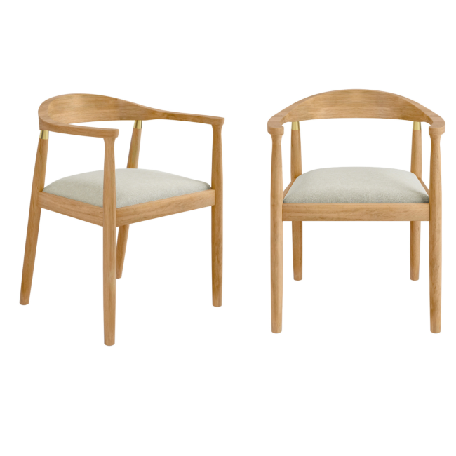 Set of 2 Brass Detail Oak Carver Dining Chairs - Anders