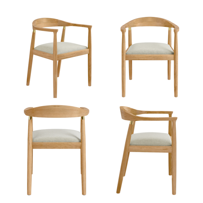 Set of 4 Brass Detail Oak Carver Dining Chairs - Anders