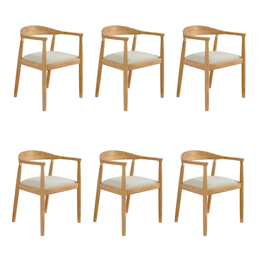Set of 6 Brass Detail Oak Carver Dining Chairs - Anders