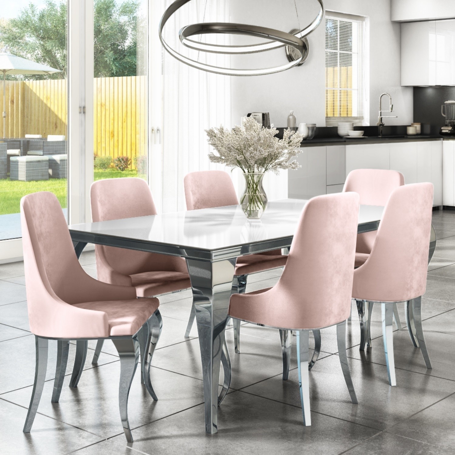 Mirrored 160cm Dining Table Set With, Light Pink Dining Room Chairs