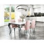 Mirrored 160cm Dining Table Set with White Glass Top & 4 Pink Velvet Chairs