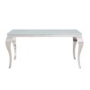 Mirrored 160cm Dining Table Set with White Glass Top &amp; 4 Grey Velvet Chairs