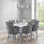 White Mirrored Dining Table with 6 Chairs in Grey Velvet - Louis