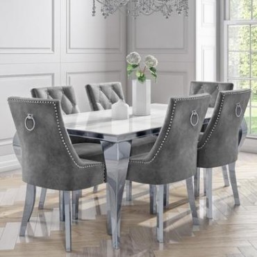Glass 6 Seater Dining Table And Chairs, Velvet Dining Room Chairs Set Of 6