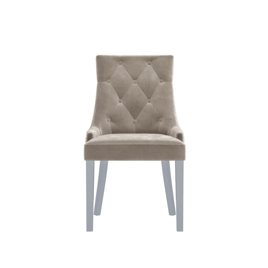 White Mirrored Dining Table with 6 Chairs in Mink - Louis