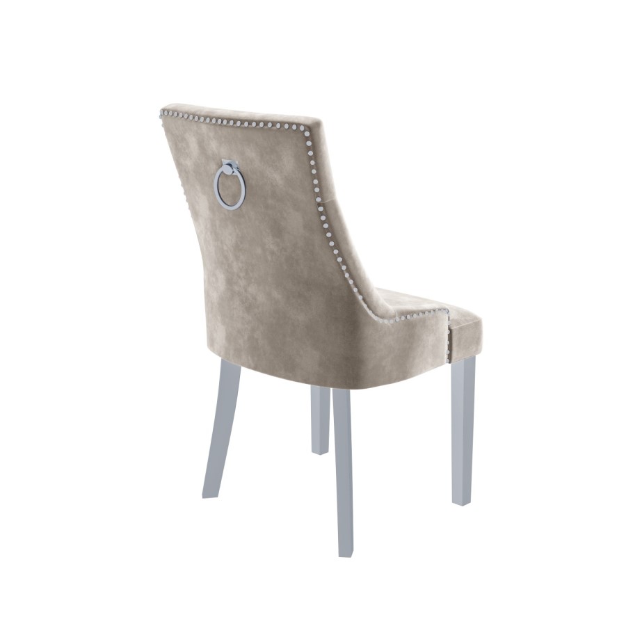 White Mirrored Dining Table with 6 Chairs in Mink - Louis