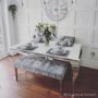 White and Mirrored Dining Table with 2 Grey Velvet Knocker Back Dining Chairs and Bench - Jade Boutique